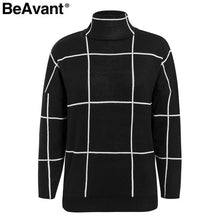 Load image into Gallery viewer, BeAvant Plaid turtleneck women pullover sweaters Casual office ladies outerwear knitted sweaters Autumn winter female jumpers